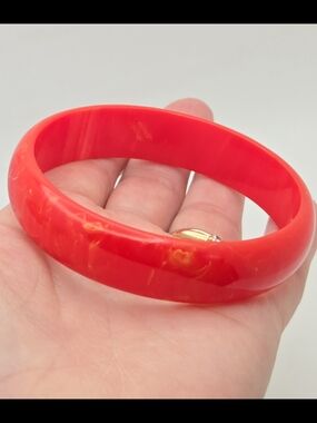 Vintage Red Marbled Bakelite Bangle Bracelet Apple Juice Swirl Tested